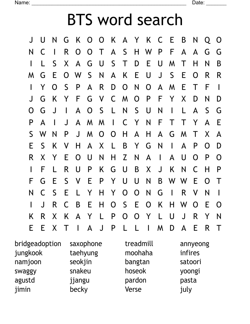 BTS word search