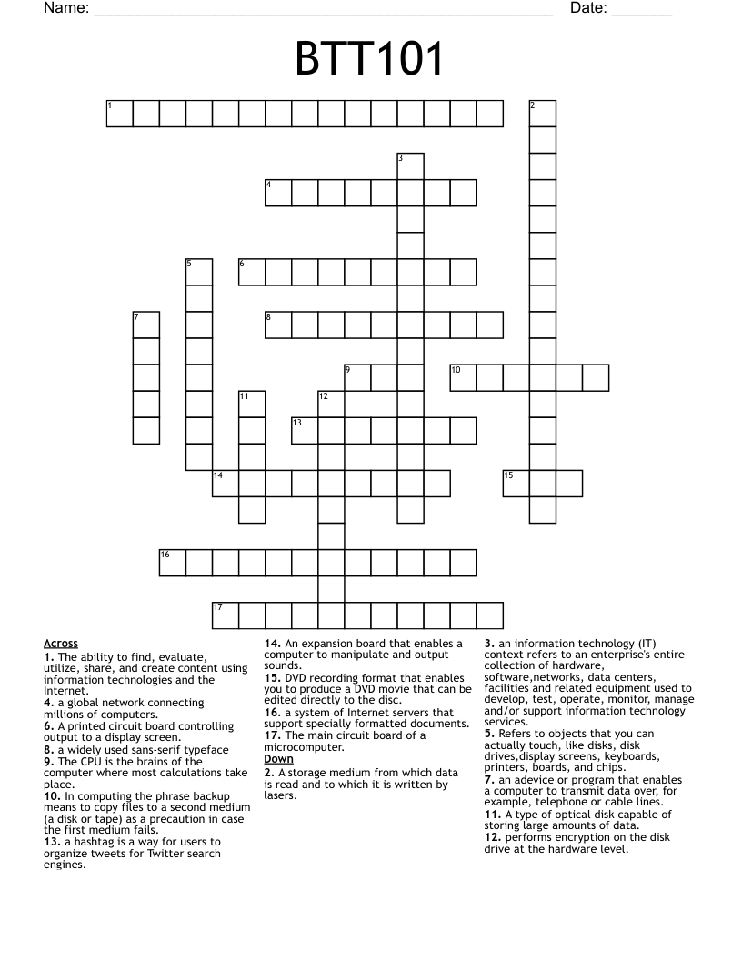 BTT101 Crossword