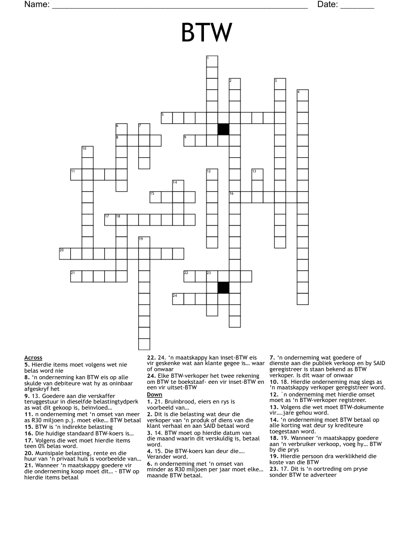 BTW Crossword