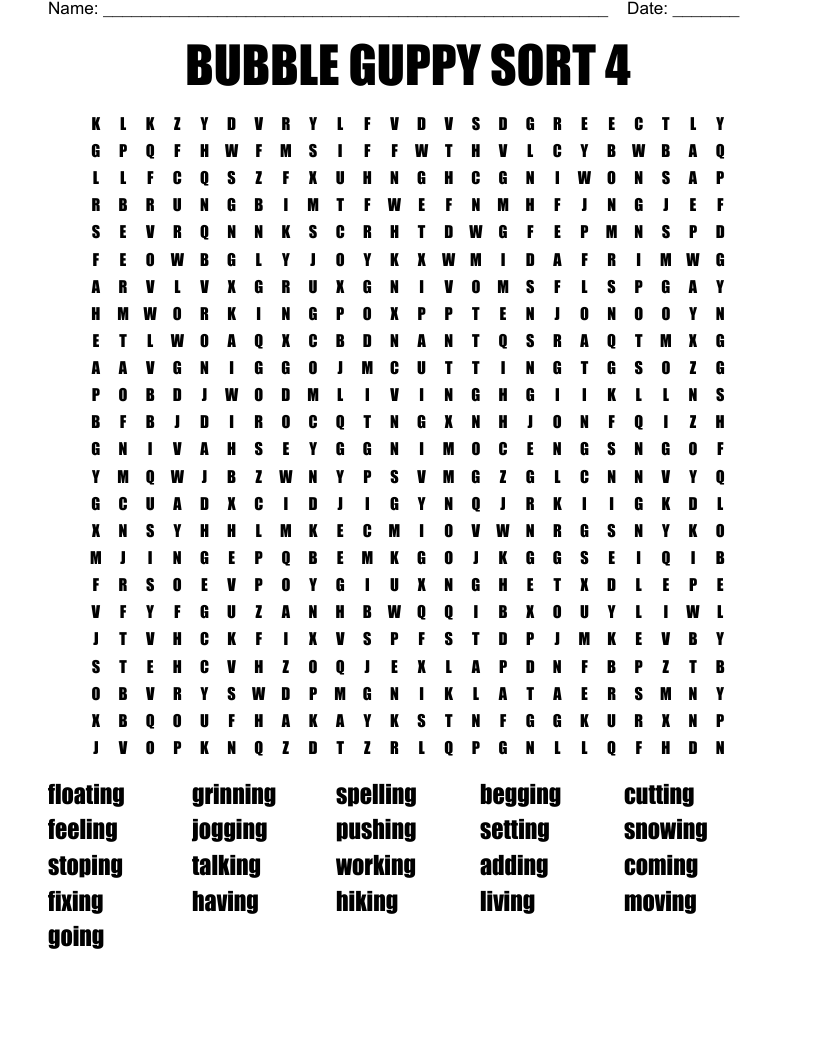 BUBBLE GUPPY SORT 4 Word Search