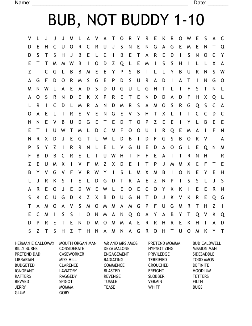 BUB, NOT BUDDY 1-10 Word Search