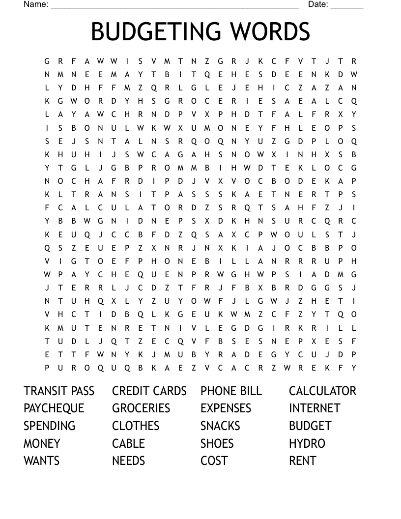 BUDGETING WORDS Word Search
