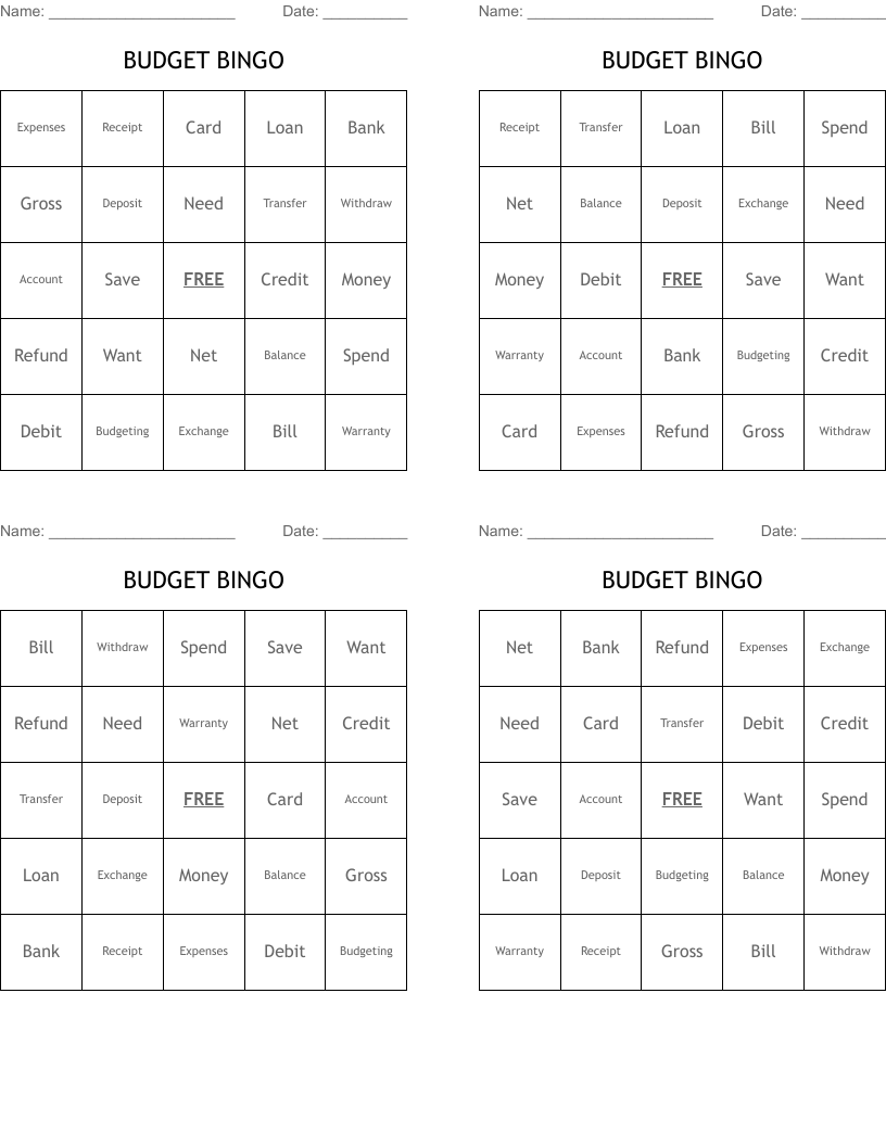 BUDGET BINGO
