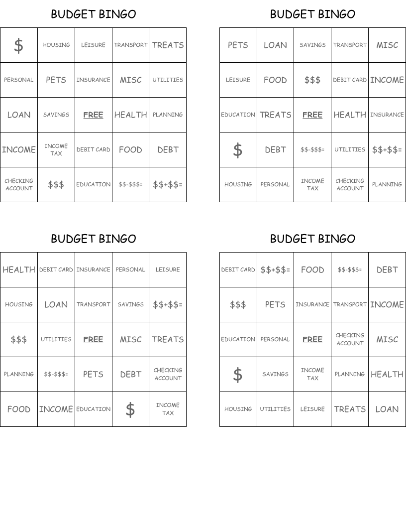 BUDGET BINGO