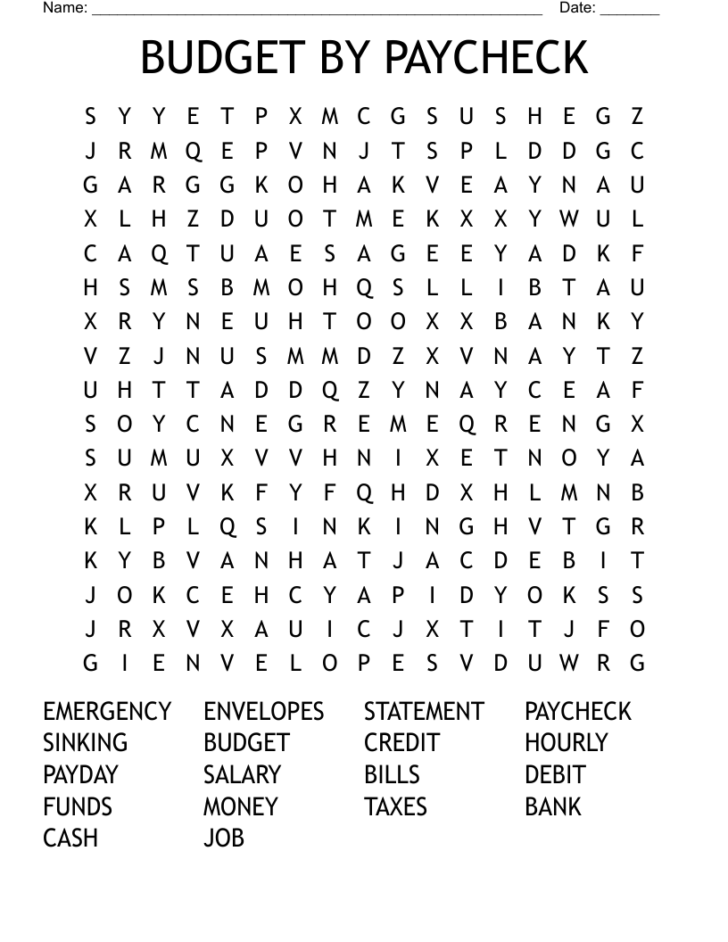 BUDGET BY PAYCHECK  Word Search