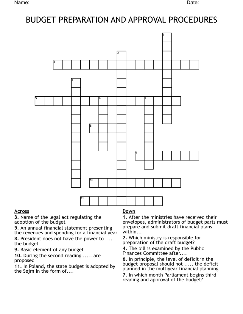 BUDGET PREPARATION AND APPROVAL PROCEDURES Crossword