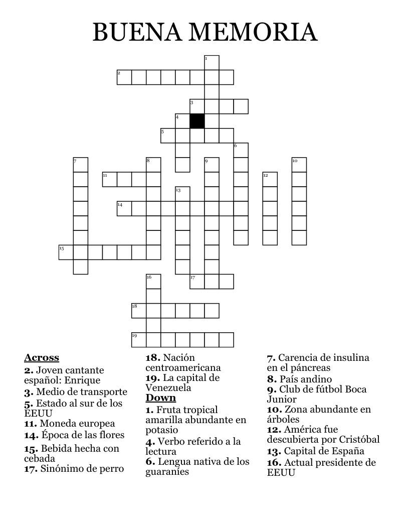 BUENA MEMORIA Crossword