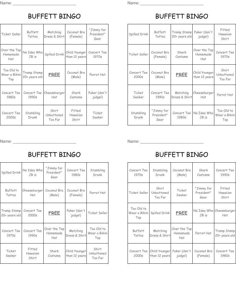 BUFFETT BINGO