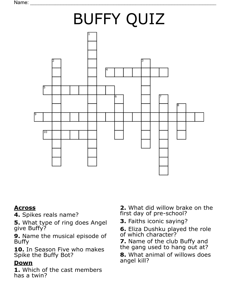 BUFFY QUIZ  Crossword