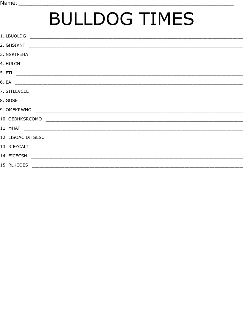 BULLDOG TIMES Word Scramble