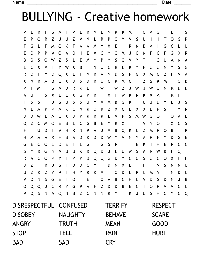 BULLYING - Creative homework Word Search