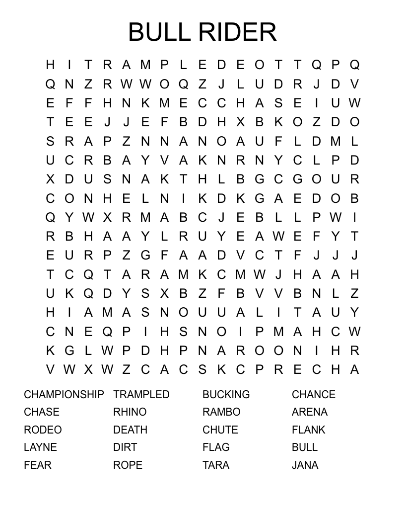BULL RIDER Word Search