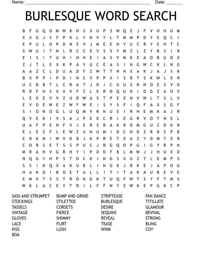 BURLESQUE WORD SEARCH 