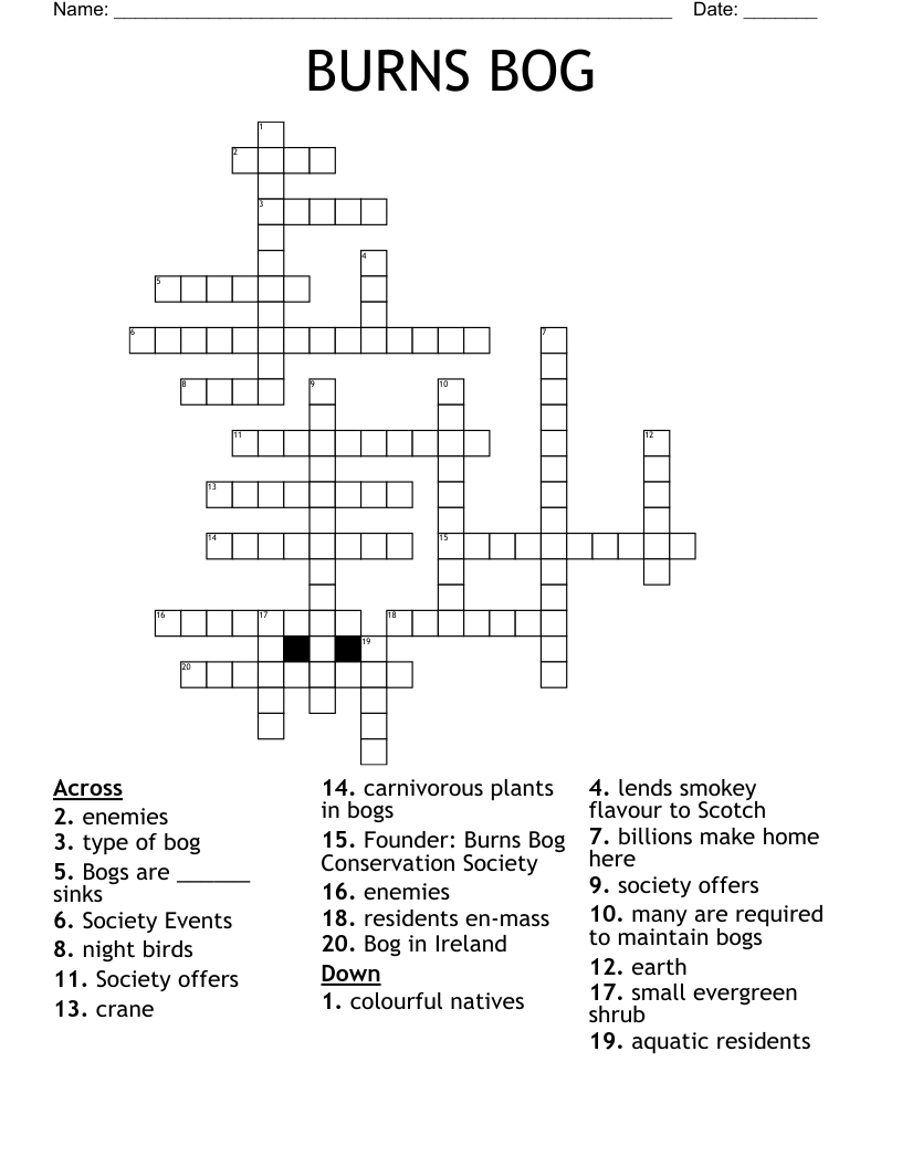BURNS BOG Crossword