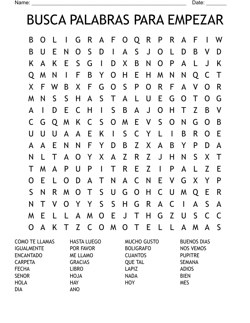 BUSCA PALABRAS PARA EMPEZAR Word Search