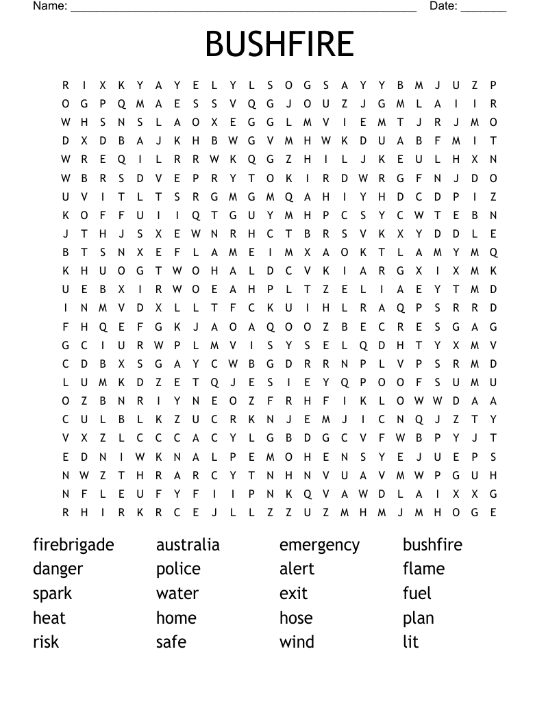 BUSHFIRE Word Search