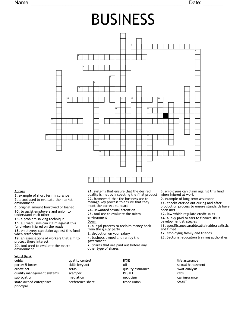 BUSINESS Crossword