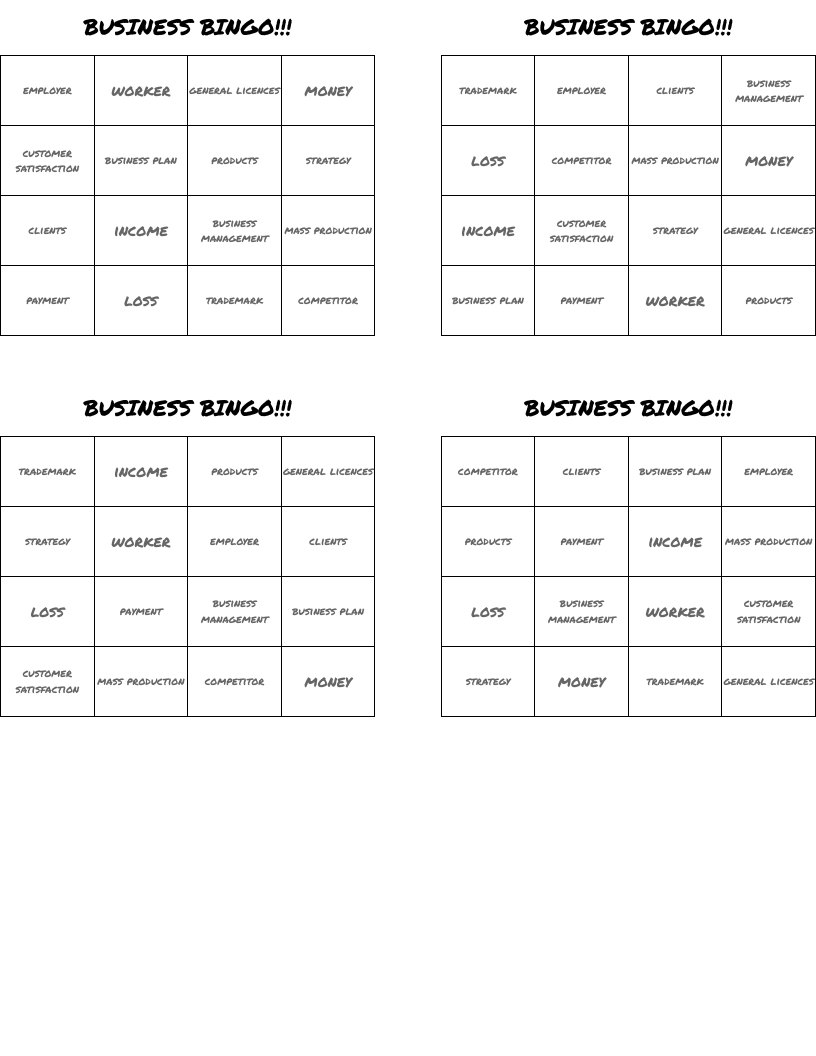 BUSINESS BINGO!!!
