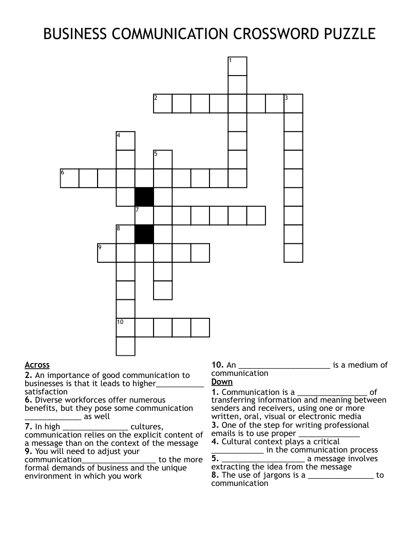 BUSINESS COMMUNICATION CROSSWORD PUZZLE