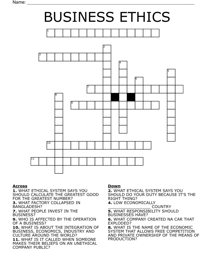 BUSINESS ETHICS Crossword