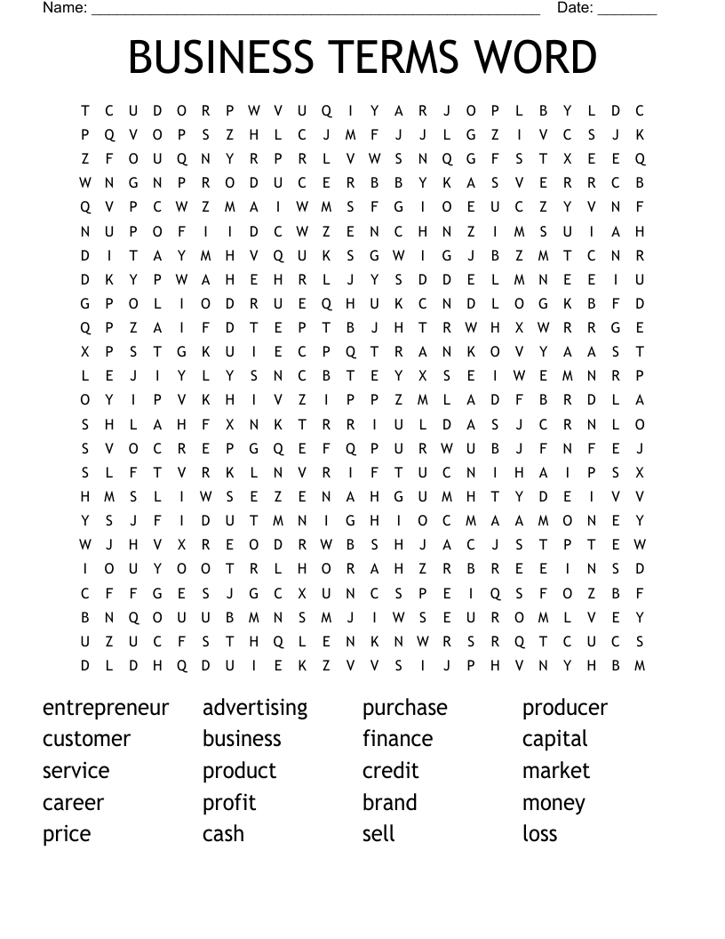 BUSINESS TERMS WORD  Word Search