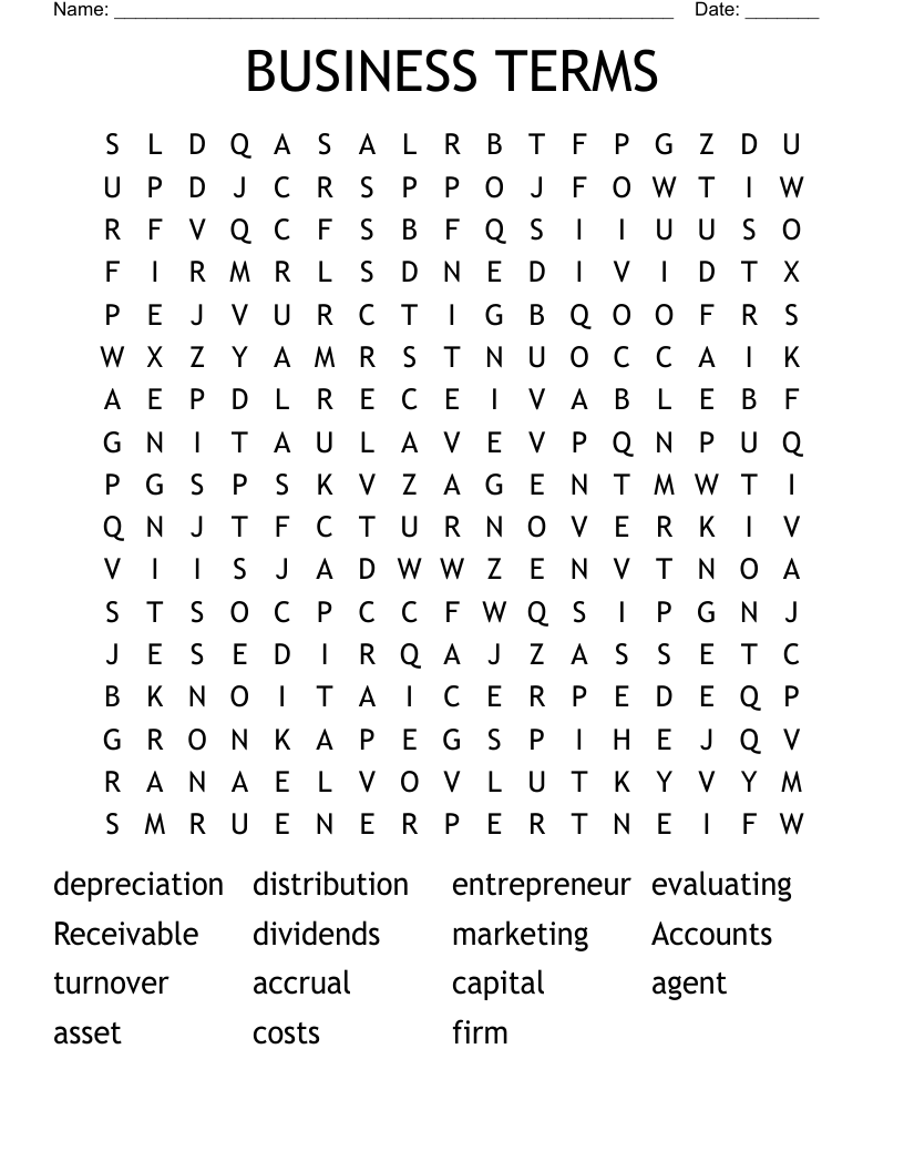 BUSINESS TERMS  Word Search