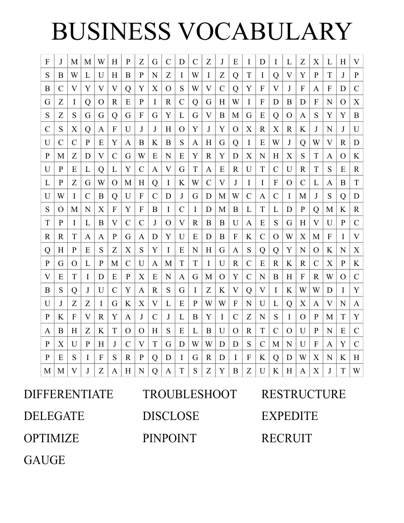 BUSINESS VOCABULARY Word Search