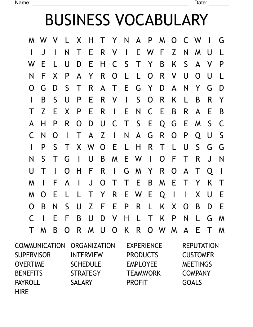 BUSINESS VOCABULARY Word Search