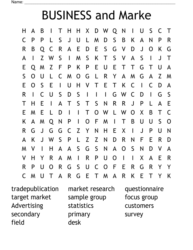 BUSINESS and Marke Word Search