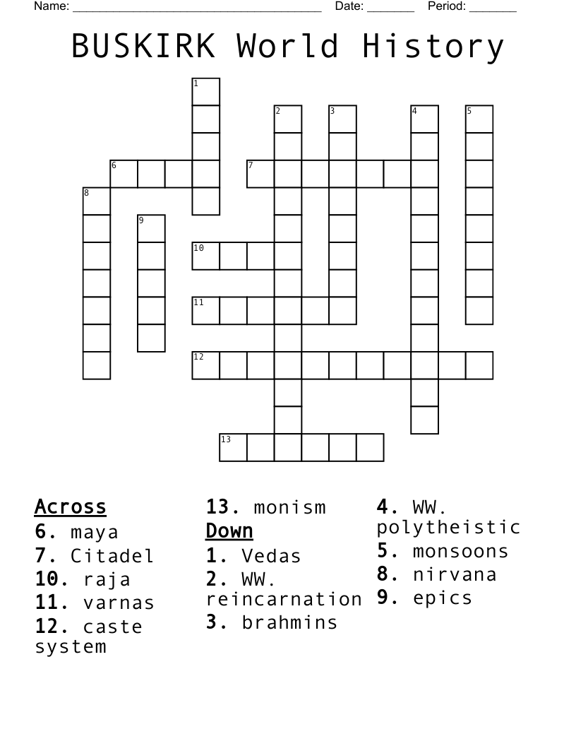 BUSKIRK World History  Crossword