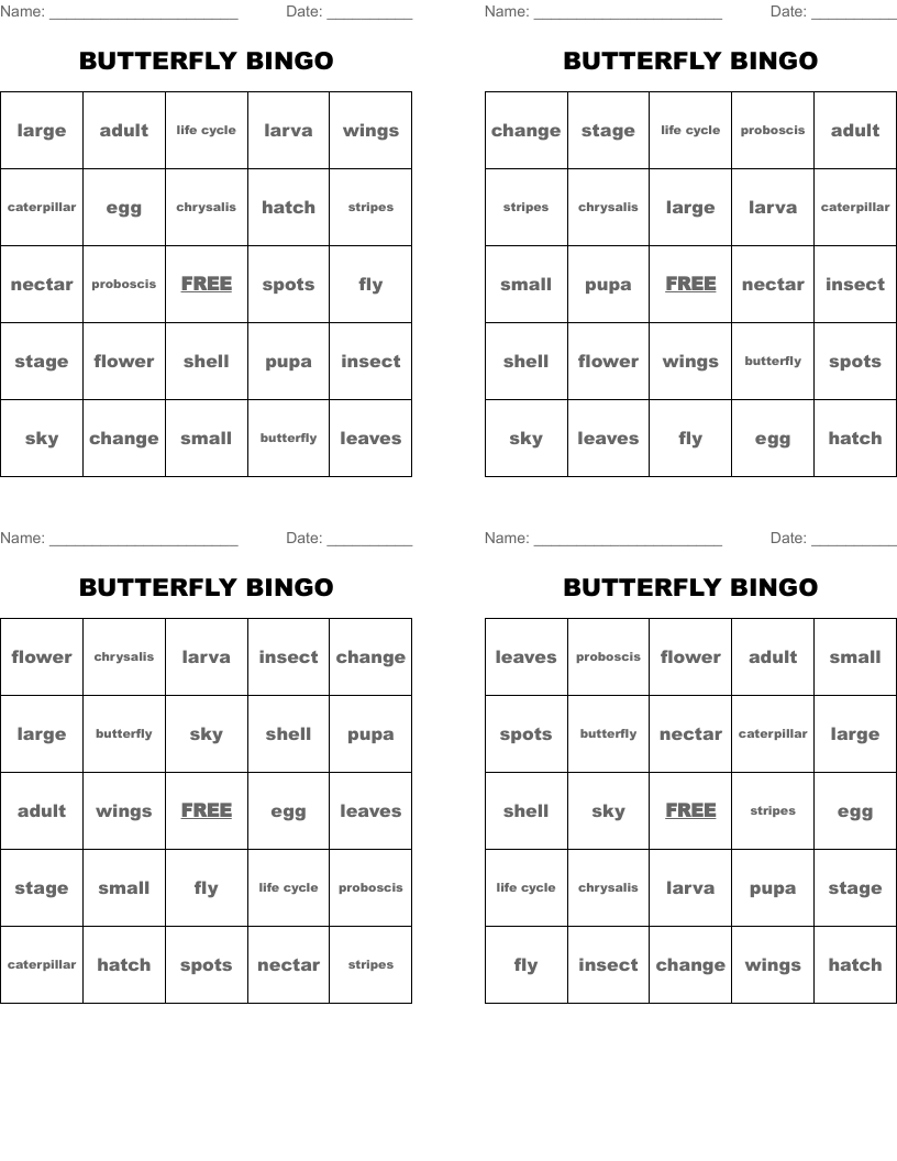 BUTTERFLY BINGO