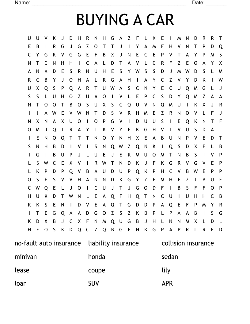 BUYING A CAR Word Search
