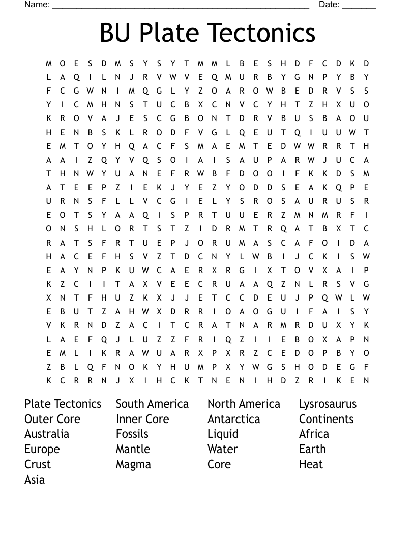 BU Plate Tectonics Word Search