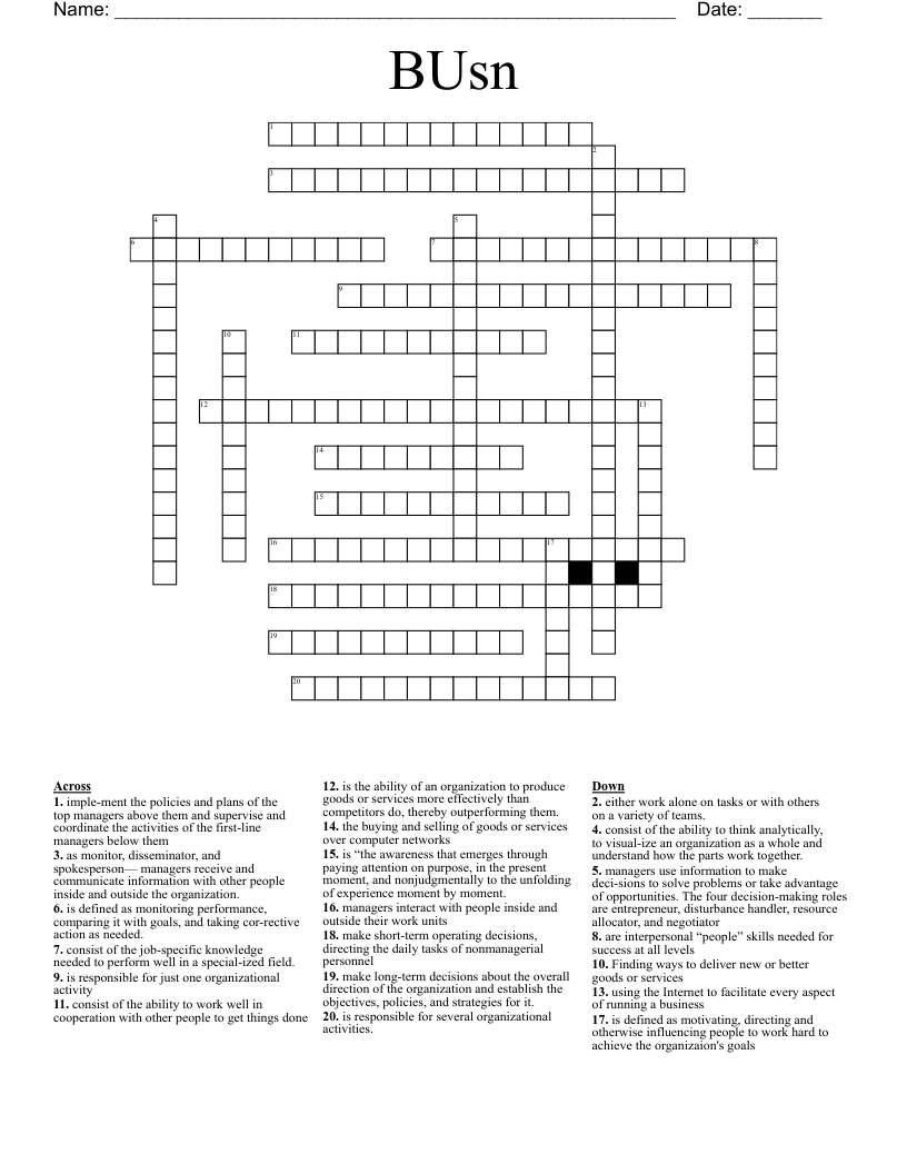 BUsn Crossword