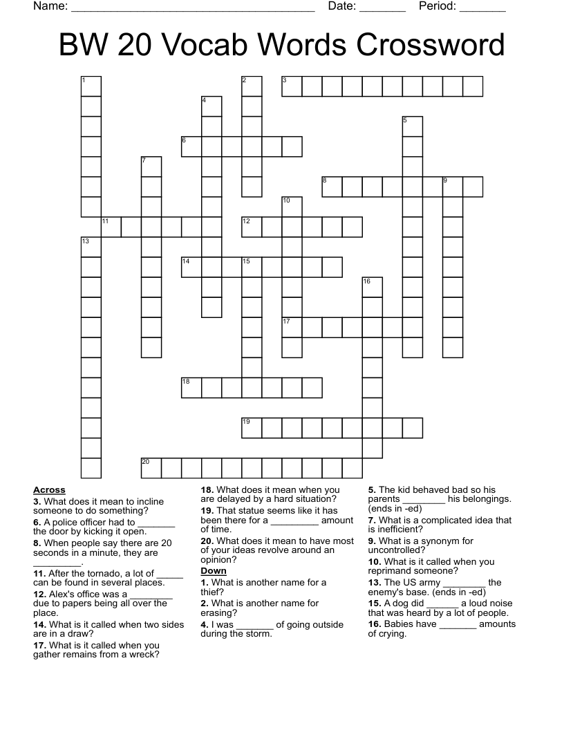 BW 20 Vocab Words Crossword