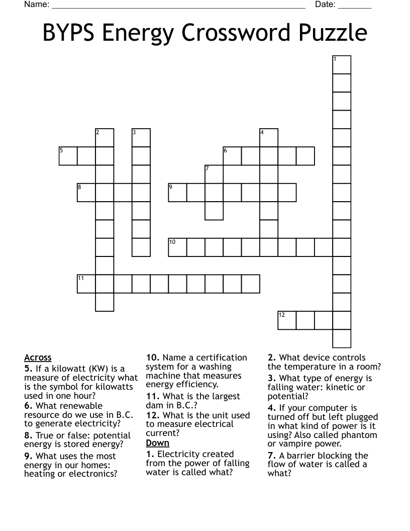 BYPS Energy Crossword Puzzle