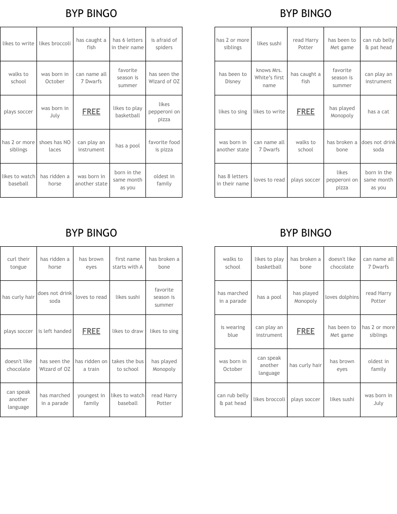 BYP BINGO