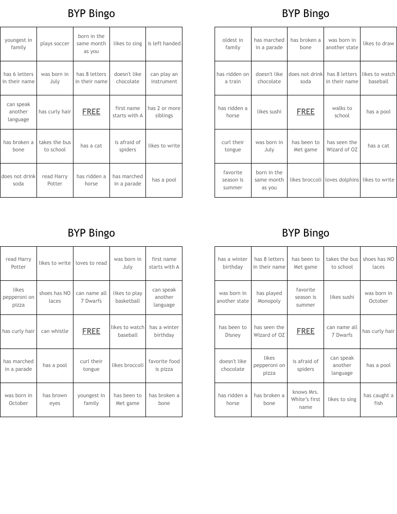 BYP Bingo