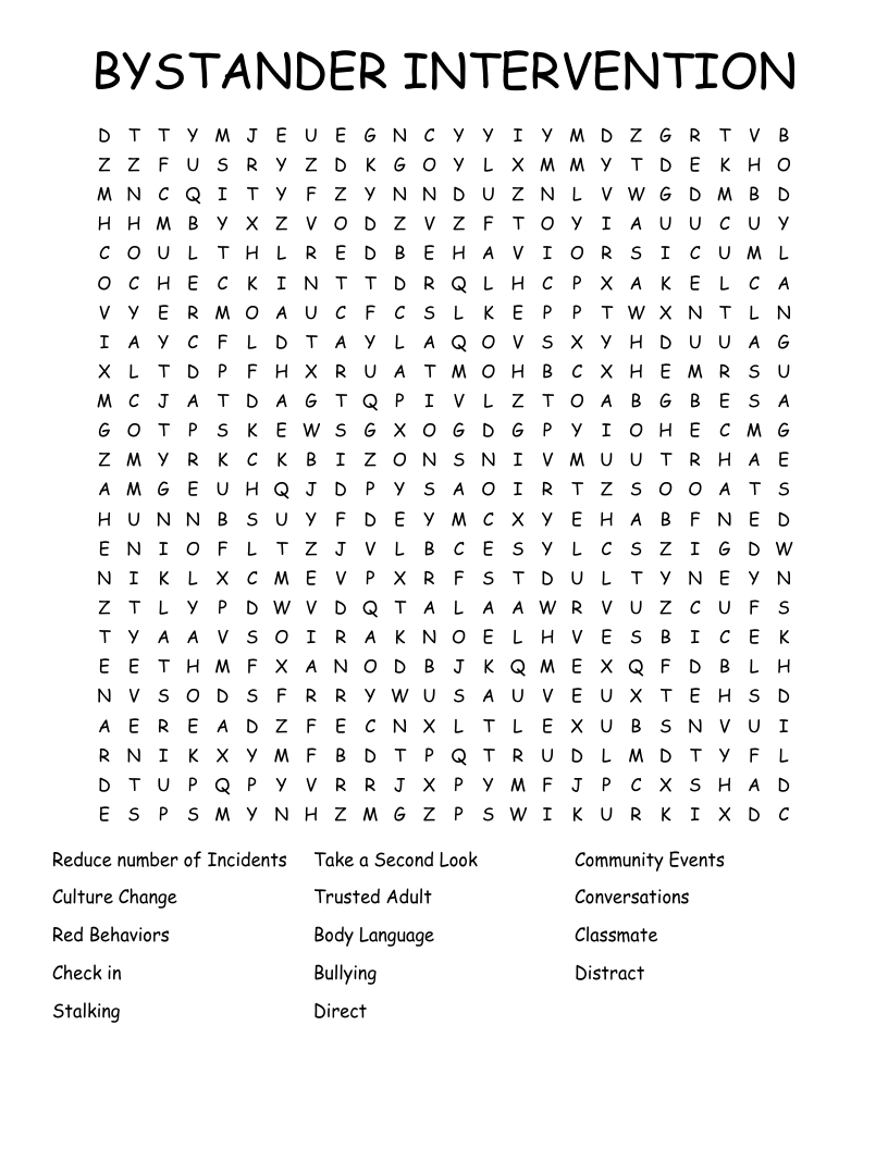 BYSTANDER INTERVENTION Word Search