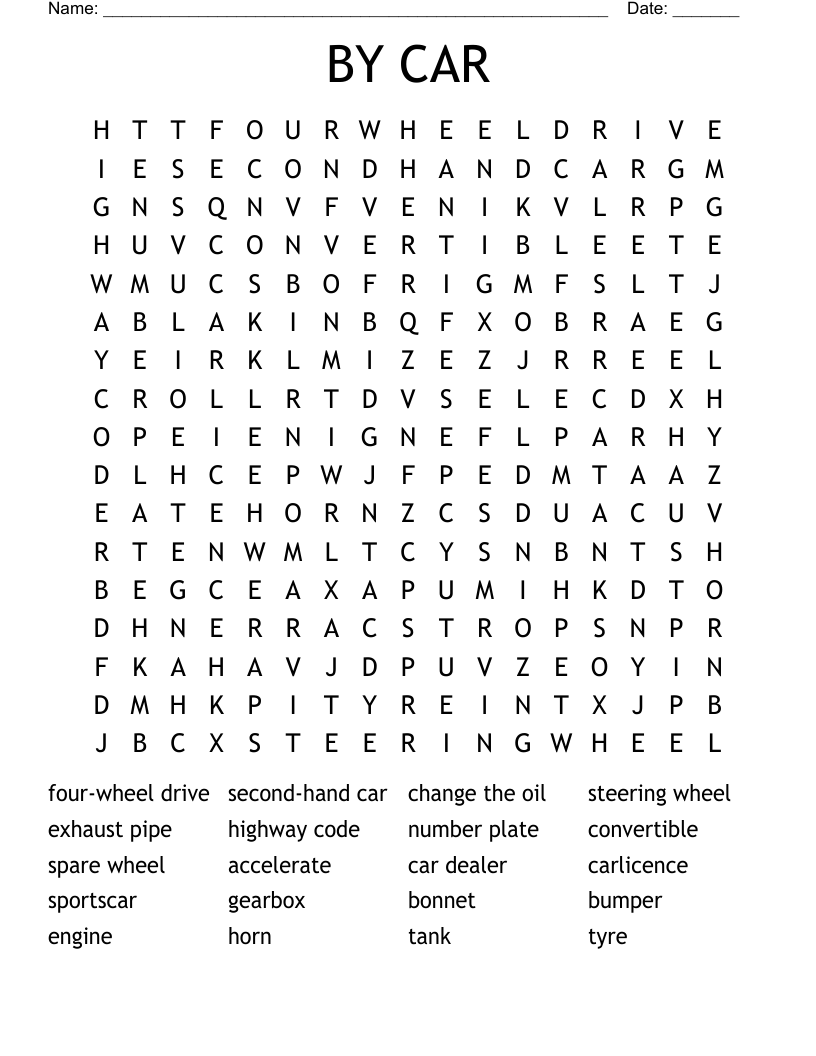 BY CAR Word Search