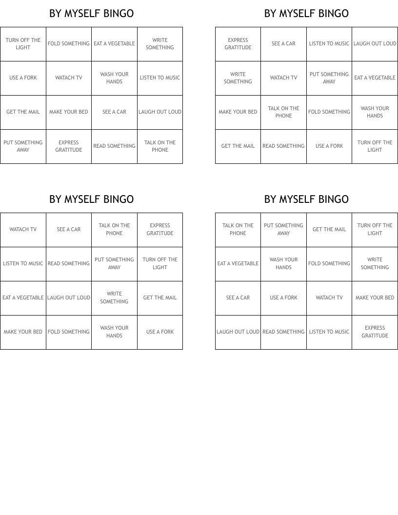 BY MYSELF BINGO