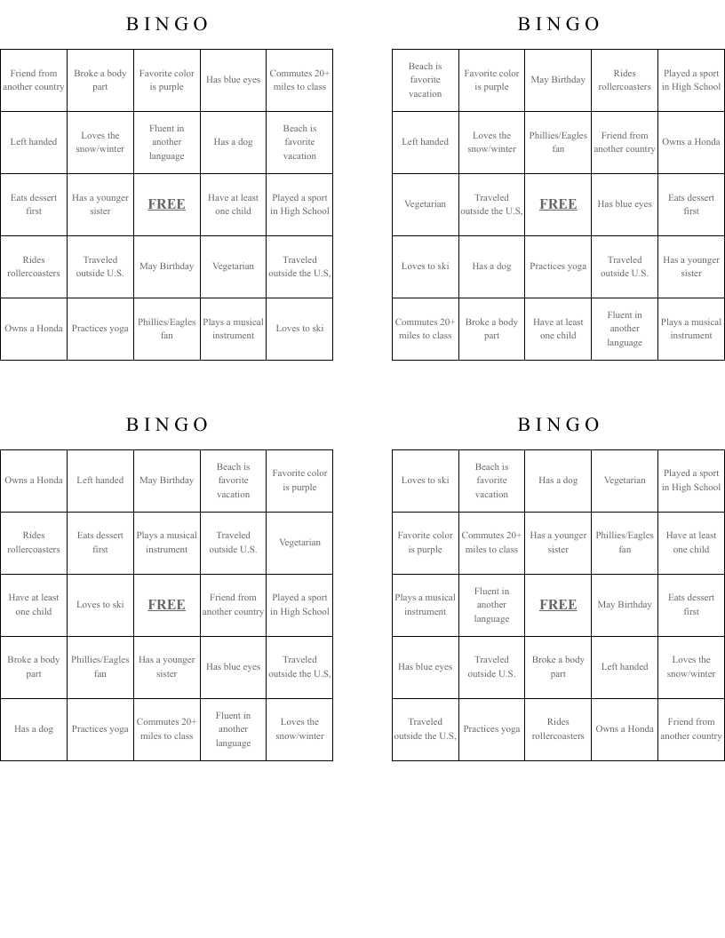 B I N G O Bingo Cards