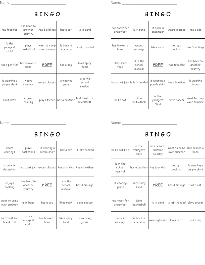 B I N G O Bingo Cards