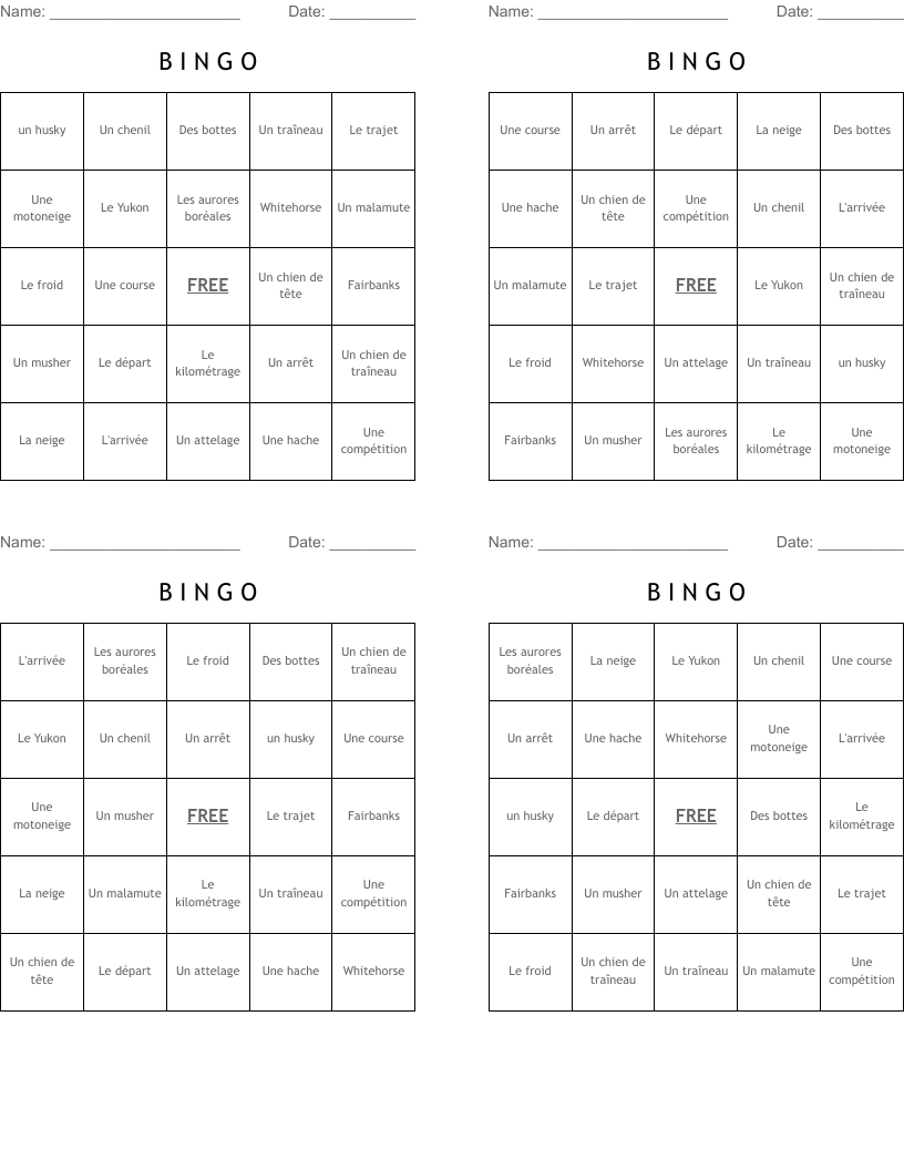 B I N G O Bingo Cards