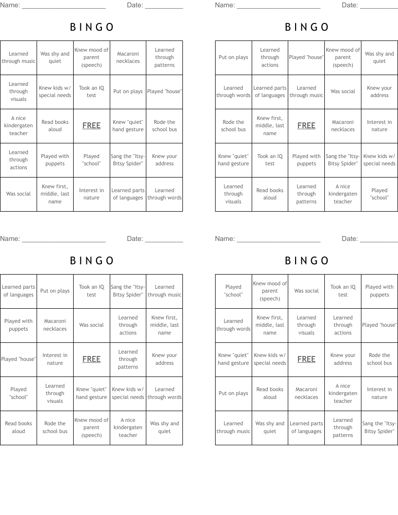 B I N G O Bingo Cards