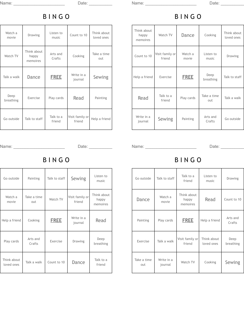 B I N G O Bingo Cards