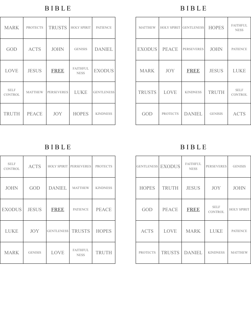 B         I       B       L      E Bingo Cards