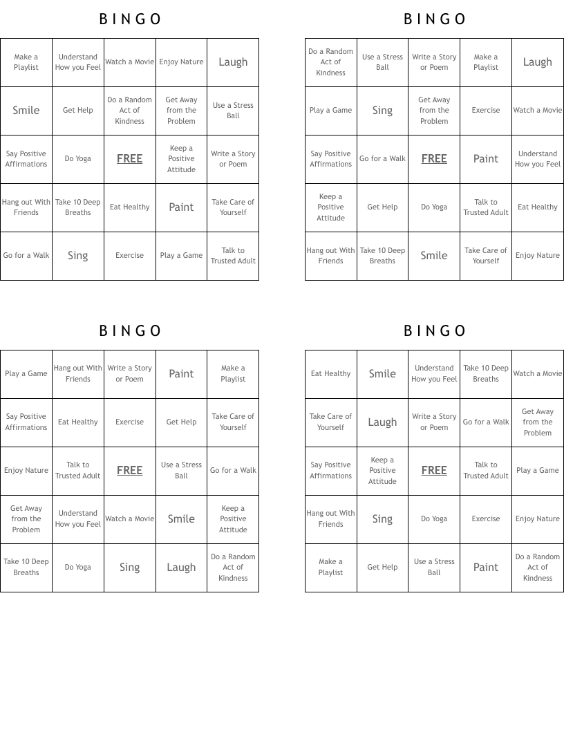 B          I          N          G          O Bingo Cards
