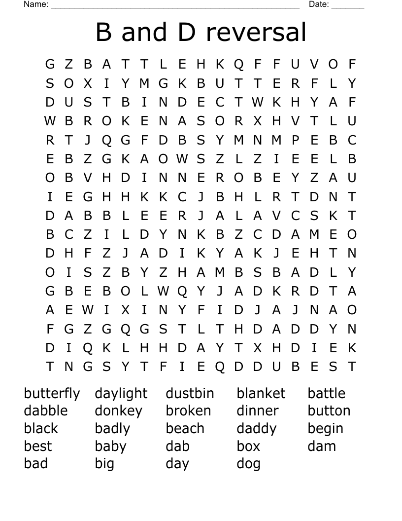 B and D reversal Word Search