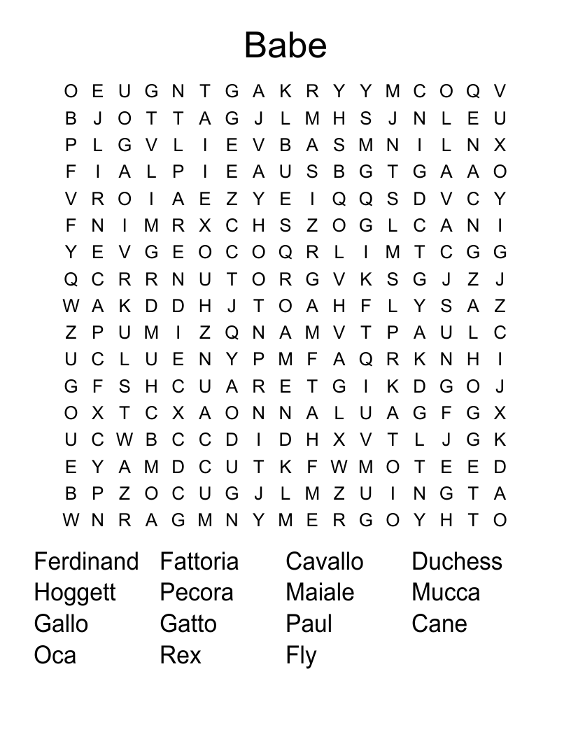 Babe Word Search